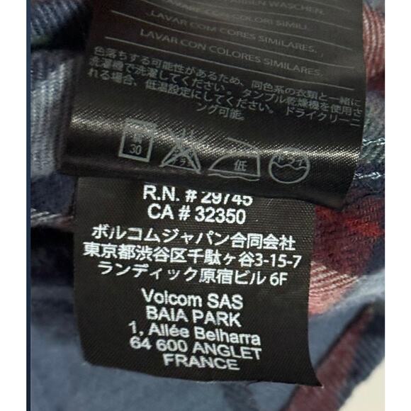 Volcom Men’s Modern Fit Flannel Button-Up Shirt – Blue/Red Plaid – Size M Skater - Picture 9 of 12